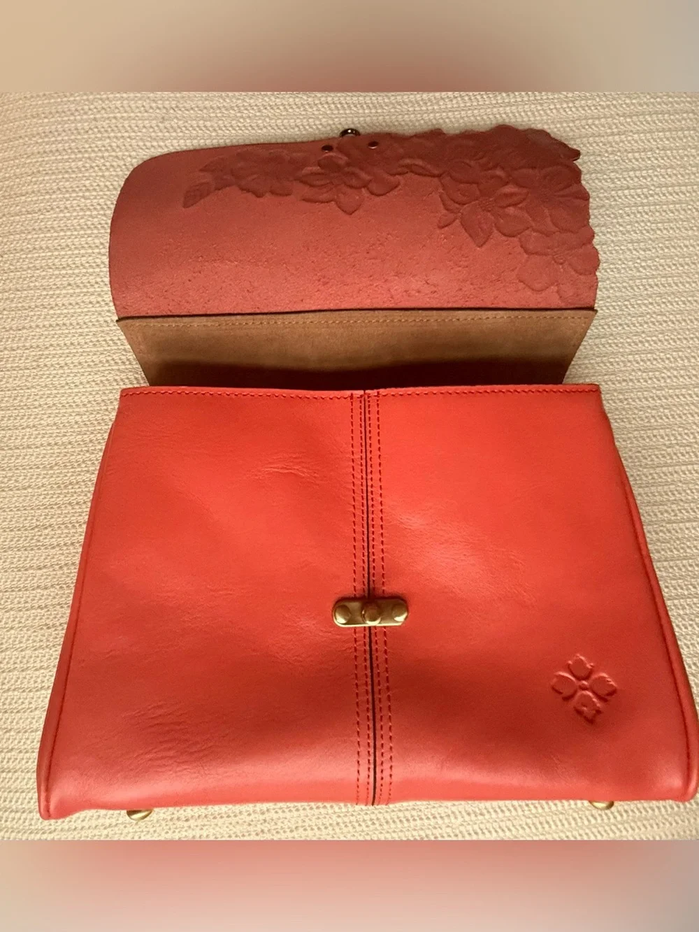 Patricia Nash Red Leather Floral Tooled Satchel Crossbody Bag NWT